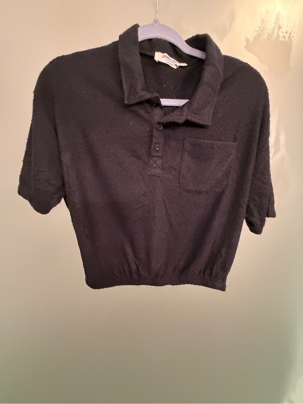 Double Zero Black Terry Polo Top